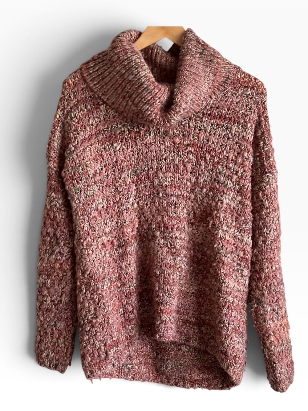 Elsamanda Anthropologie Pink Knit Chunky Turtleneck Sweater Size Medium Cozy